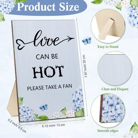 Anglechic 51 PCS Hydrangea Wedding Favors for Guest Love Is Hot Sign Greenery Wooden Wedding Table Sign Wedding Fans Handheld Paper Fans with Wood Handle Heart Shape Fans Bridal Shower Favor
