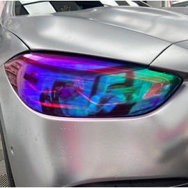 LZLRUN - Lámina autoadhesiva de vinilo para coche, 12 x 48 pulgadas, color chapado en cromo, camaleón, para faros delanteros, luz antiniebla, vinilo (rosa camaleón)