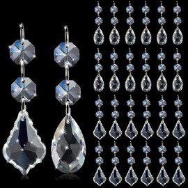 Potchen 52 Pcs Chandelier Crystal Replacement Glass Crystal Ornaments 38 mm Teardrop Beads Prisms Clear Glass Hanging Crystals for Christmas Tree Chandelier Lamp Suncatcher Window Home Decor