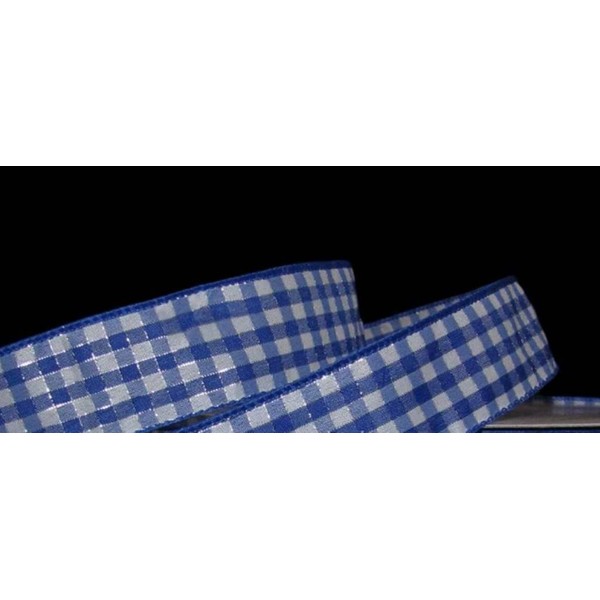 1 Pcs 1 1/2"W Gingham Plaid Wired Ribbon Royal Blue