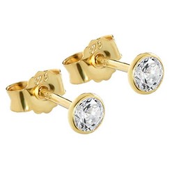 NKlaus Pair of 4 mm Goblet Stud Earrings Yellow Gold 375 Gold Earrings 9 Carat Crystal Zirconia White Goblet 2605, Yellow Gold, Cubic Zirconia