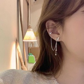 Inateannal Vintage Butterfly Cuff Chain Earrings Set Pearl Cuff Wrap Earrings Butterfly Cuff Climber Earrings Silver Butterfly Stud Earrings Jewelry for Women and Girls