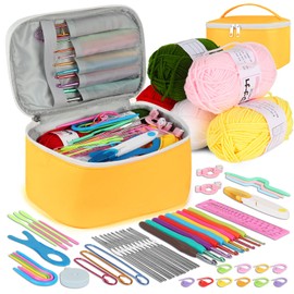 Coopay Crochet Set for Beginners Adults, 58-Piece Crochet Hook Set Including TPR Handle Crochet Hooks, Lace Crochet Hook, Wool and Crochet Accessories, Complete Crochet Hook Set with Bag, Yellow