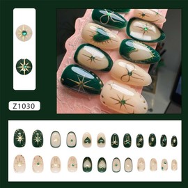 Short Fake Nails Almond Press On Nails Heart Star With Bow Rhinestone Design Green False Nails Acrylic Artificial Nails Reusable Glue On Nails Full Cover Nude Stick On Nails For Women 24pcs