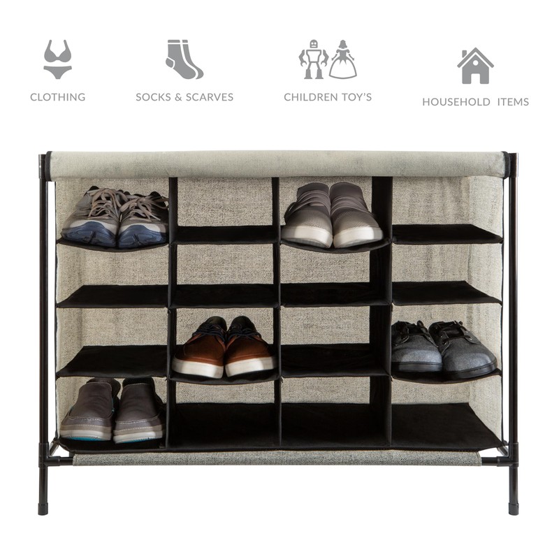 Simplify Shoe Cubby, 16 Compartment, Grey (23200-GREY)