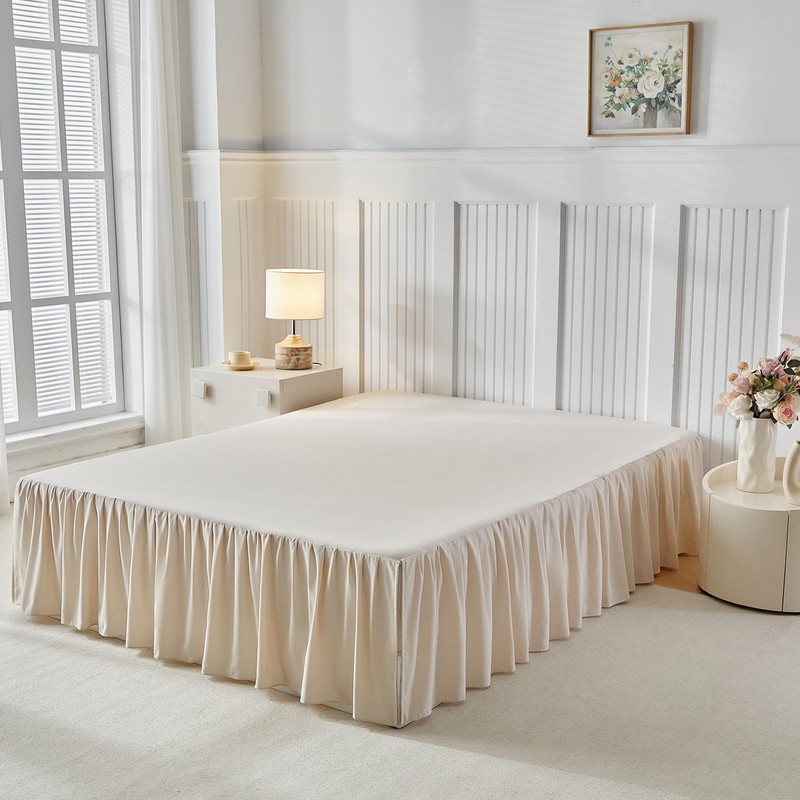 Uozzi Bedding Bed Skirt Queen Size Three Fabric Sides Elastic