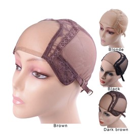 4"X4" U Part Swiss Lace Wig Cap For Making Wigs With Adjustable Straps Mesh Wig Cap (Brown L 56cm)