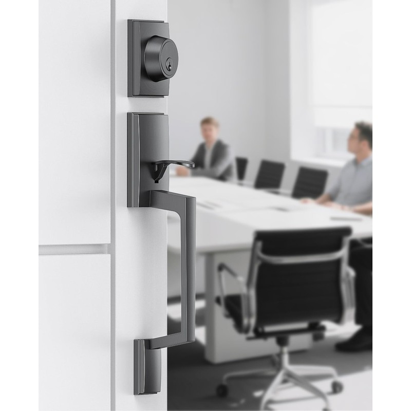 Mensarix Front Door Handle and Deadbolt Set, Steel Gray Front