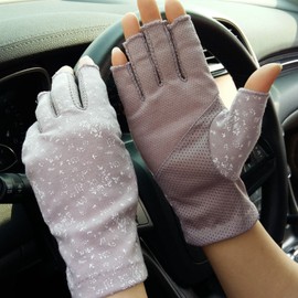 Women's Fingerless Gloves, UV Protection, Cotton, Soft, Thin, Short Gloves, UV Protection, Sunscreen, Non-Slip, Mesh, Fingertip Gloves, Cycling Gloves, Women's, Smartphone Compatible, Driving, Cycling, Commuting to Work or School, Summer, Spring, Autumn, Stylish, Popular, Gift