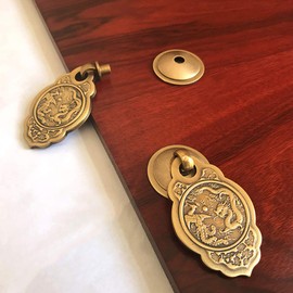 Tiazza 2Pcs Chinese Style Vintage Furniture Drawer Brass Pulls Handle Jewelry Box Wardrobe Door Small Handle