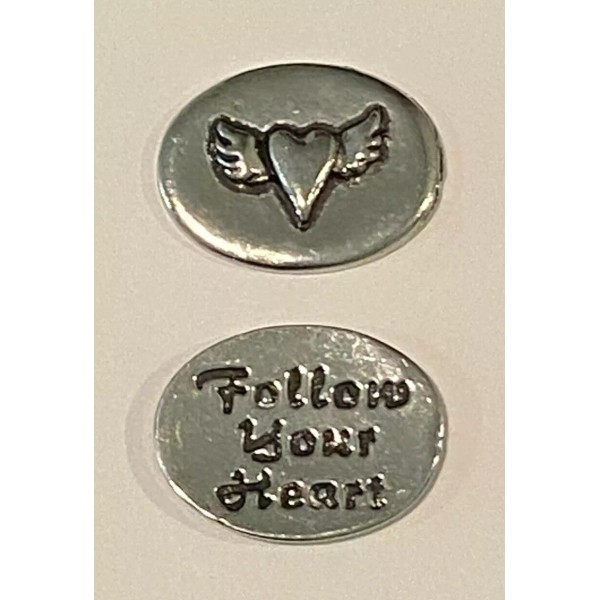 Basic Spirit Canada Handcraft Pewter Token Charm FLYING HEART "Follow
