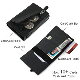 Wallet for Men with Zipper Slim Smart Pop Up Wallet RFID Blocking Credit Card Holder Minimalist Mens Wallet with Money Clip