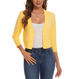 LADI TREND Ladies Cardigan Buttot Down Bolero Shrug Vintage 50s Knitting Dress Coat Cover up (Yellow XXL)