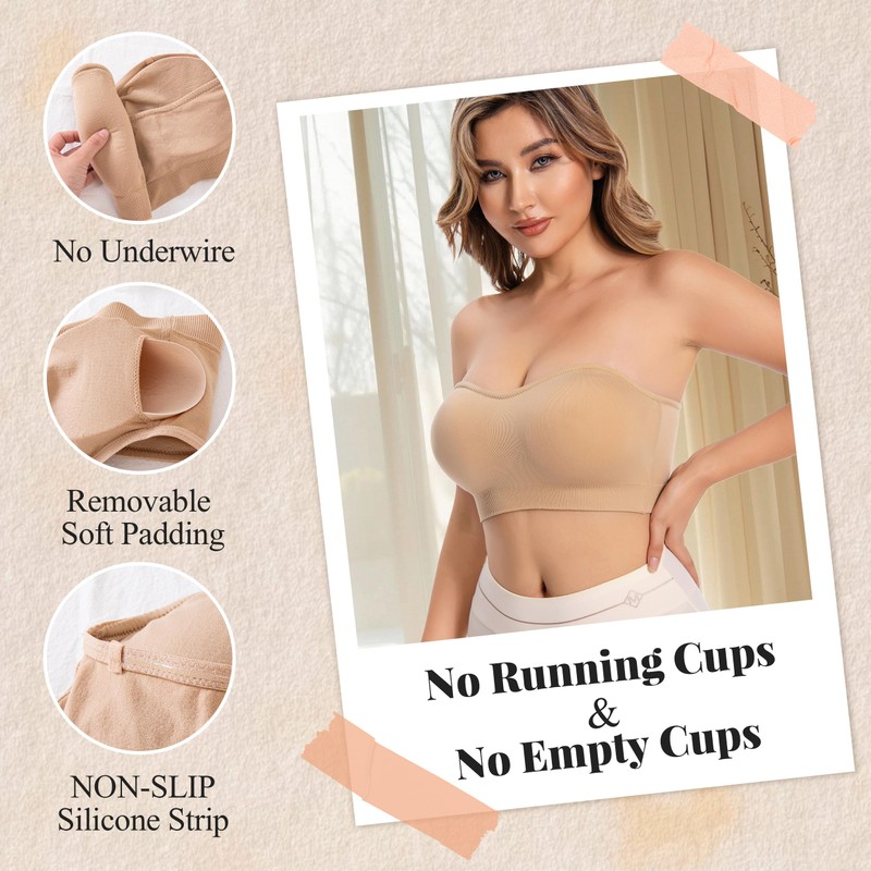 DD DEMOISELLE Bandeau Bras, Wireless Bras Strapless Bra for Women,