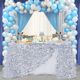 B-COOL Silver Sequin Tablecloth Christmas 50 x 102 Inch Rectangle Big Payette Glitter Table Cloth for Parties Birthday Christmas New Year Party Decorations
