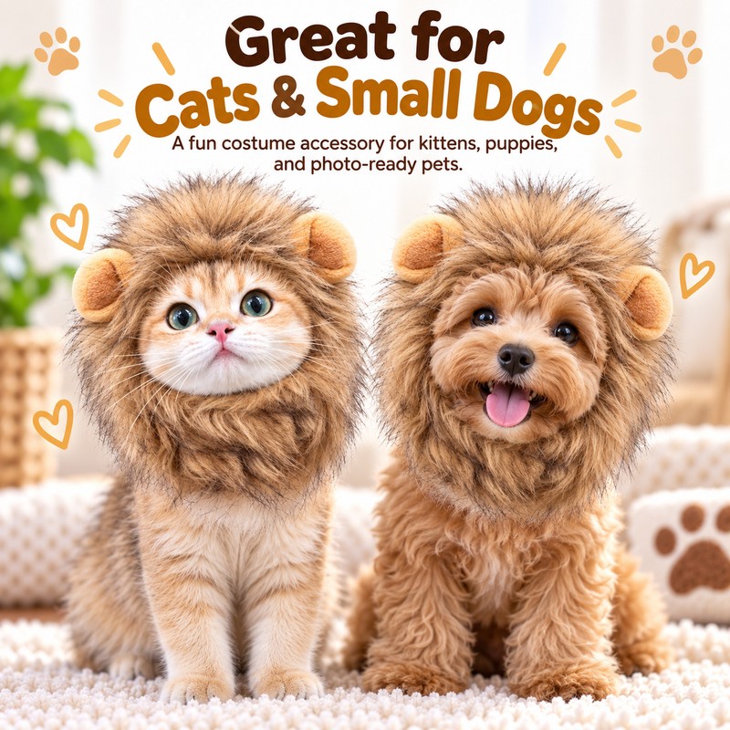 Lion Mane Pet Hat for Cat Dress-Up – Elastic Headgear