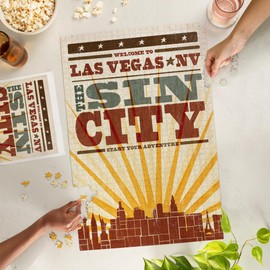 Lantern Press 1000 Piece Challenging Jigsaw Puzzle, Las Vegas, Nevada, Skyline and Sunburst Screenprint Style