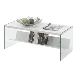 Convenience Concepts SoHo Glass Coffee Table with Shelf, White Faux Marble/Glass