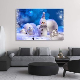 Looife Merry Christmas Canvas Wall Art, 18x12 Inch Xmas Snowman Dolls Picture Prints Artwork Wall Decor, Gallery Wrapped Art Deco for Gift Choice