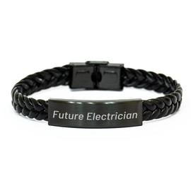 Future Electrician Funny Gifts for Electrician Friends and Family - Encouragement Quote Interlaced Leather Wristband - Gifts from Dad to Future Electrician on Christmas
