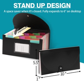 H4D Check Size 13 Pocket Expanding File Folder, Accordion File Organizer Wallet Case for Coupon Receipt Storage, 10 x 5.5 inches, Black