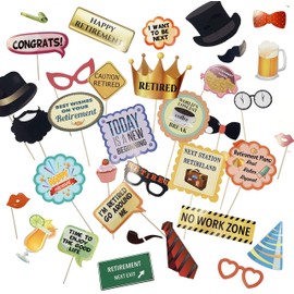 Scapa Pro Retirement Photo Booth Props 36 pc Party Supplies for Pictures and Decorations Includes Colorful Photo Props and Phrase Signs Unisex Retirement Decor