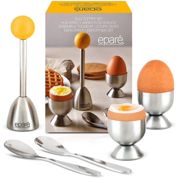 Egg Cracker Topper Set - Complete Soft Boiled Egg Tool Set - Includes Egg Cups Cutter & Spoons - Holder Cup Spoon & Peeler - Easy Eggs Opener by Eparé