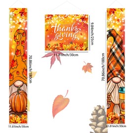 Fall Decorations - Happy Thanksgiving Fall Porch Decoration Hanging Banner Pumpkin Gnome Front Porch Sign for Fall Thanksgiving Decorations Background Sign