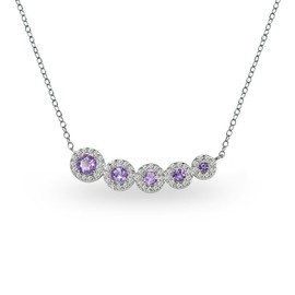 Sterling Silver Genuine, Created or Simulated Gemstone Graduated Journey Necklace with White Topaz Accents, Metal, Amethyst