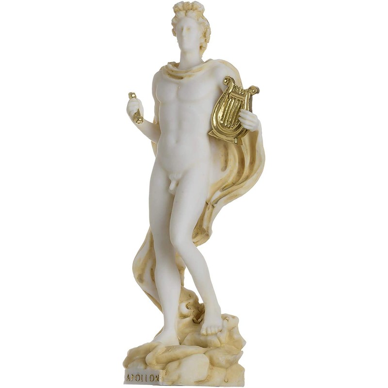 Apollo God of Music Poetry Art Gold Tone Alabaster Statue