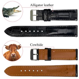 vinacreations 19mm Black Alligator Belly Leather Watch Band Crocodile Strap Men Quick Release Premium Replacement Wristwatch Band Buckle Handmade by Vietnamese DH-01-19MM
