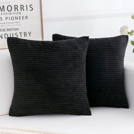 Yonous Corduroy Cushion Covers, Soft Square Decorative Throw Pillow Home Decor for Living Room Couch Bed Sofa, Set of 2 Pack, Black, 40x40 CM / 16x16 Inch