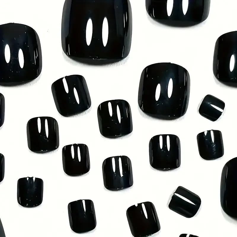 Black Press on Toe Nails Pure Black Color Fake Toe