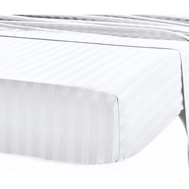 TBM 1 PC Fitted Sheet 600 Thread Count 100% Egyptian Customized White Stripe 1pc, 100% Long Staple Cotton Fitted Sheets, Bed Fitted Sheet