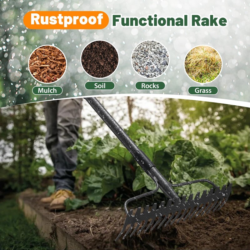 Rake, 17 Tines with 49 Inch Handle, 17 Inch Wide