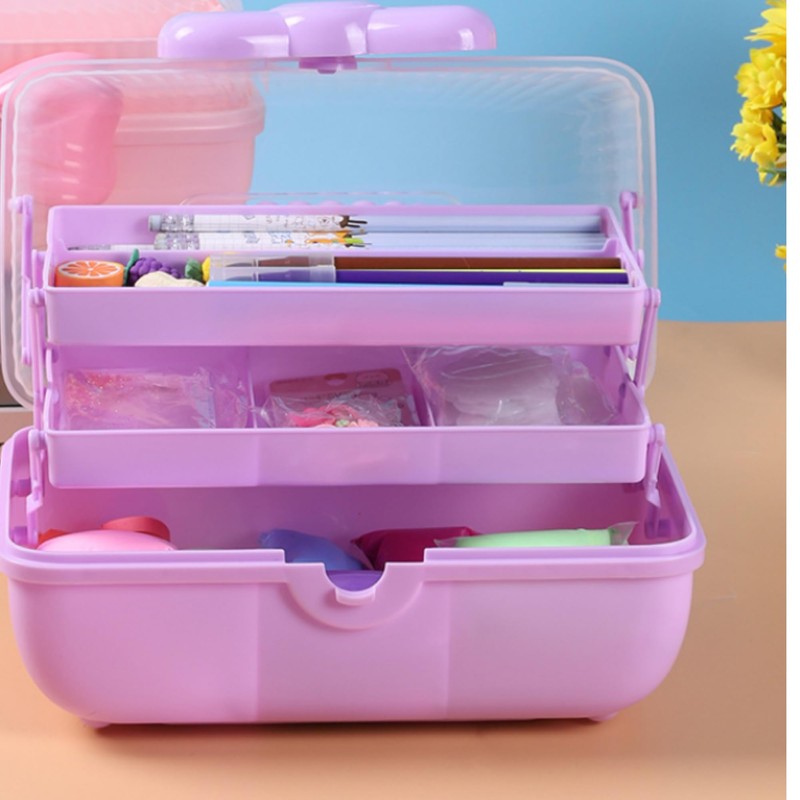 Tuilful Storage Box with Handle, 3-Compartment Plastic Organizer with Lid,