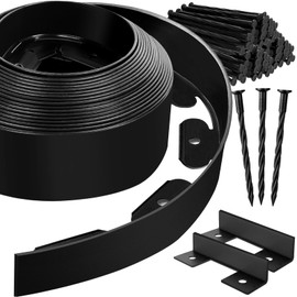 YUYIUS Landscape Edging Border - 4” x 20’ Edging for Landscaping with 30 Stakes, 0.15" Thick No Dig Lawn Edging for Garden Border, Flexible Flower Bed Edging Borders with Connector for Yard, Walkway