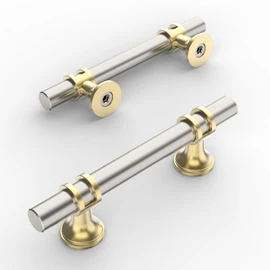 Amerdeco 10 Pack Brushed Satin Nickel and Gold Cabinet Pulls 3 Inch(76MM) Hole Centers Kitchen Cabinet Handles Cabinets Hardware Drawer Pulls ZH0058