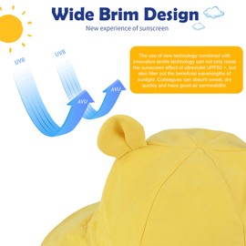 Zando Infant Sun Protective Wide Brim Baby Girl Bucket Hat - UPF 50+ Cotton Bear Ear Adjustable Summer Beach Cap - Yellow 1-2T