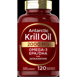 Antarctic Krill Oil 2000 mg 120 Softgels | Omega-3 EPA, DHA, with Astaxanthin