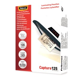 Fellowes Capture 65x95mm 125 Micron Glossy Laminating Pouches (Pack of 100)