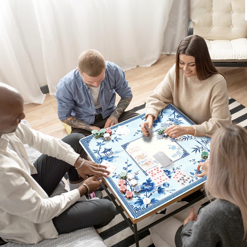 Mocsicka Blue Chinoiserie Mahjong Mat 31.5" x 31.5" with Carry