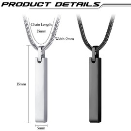 KRFY Necklace for Mens Women,Stainless Steel Mens Necklace Bar Pendant Necklace for Men and Women Couples Necklaces 22 Inches Snake Chain Unisex