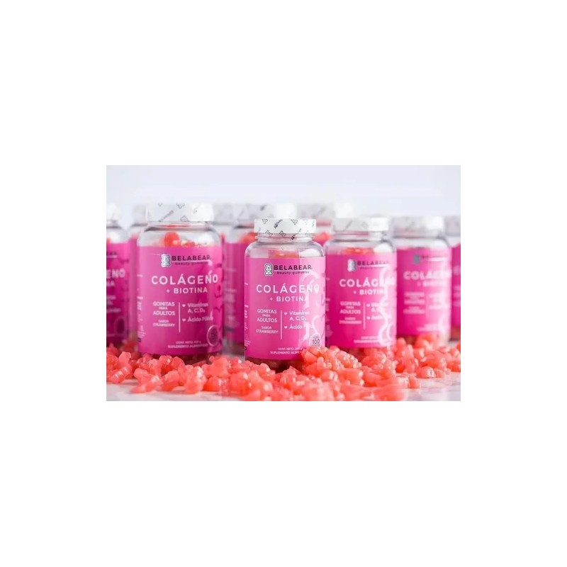 Belabear Colágeno + Biotina 100gomitas Fresa Solanum Fresa