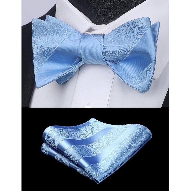 HISDERN Mens Paisley Jacquard Pocket Square Wedding Party Self Tie
