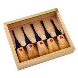 Flexcut Wood Carving Tools Beginners Palm Set of 5, FR310 Ash Hardwood Handles,1095 High Carbon Steel Blades, Box Included | Made in the U.S.A.