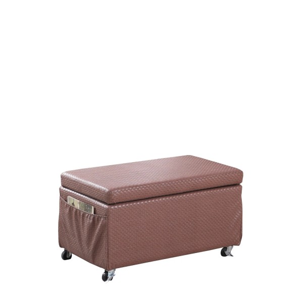 HomeRoots Brown Weave Faux Leather Rolling Storage Ottoman with Multi