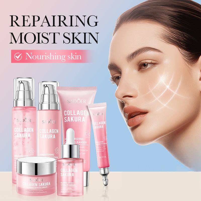 Collagen Sakura Moisturizing Revitalizing Six Piece Set,Firming Brightening,Elasticity Tender Skin