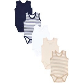 TupTam Baby Boys' Underarm Bodysuit - Soft Baby Bodysuit in Pack of 5 Made of Cotton, Body Baby Plain Colours Oeko-Tex Certified, Stripes Light Beige Dark Blue
