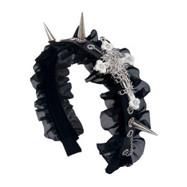 ATekatac Women Leather Headband Steampunk Spiked Headband Gothic Hairband (Cross Black)